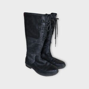 UGG Australia Elsa Tall Waterproof Boots Women's Size 10 Black Leather Lace Up